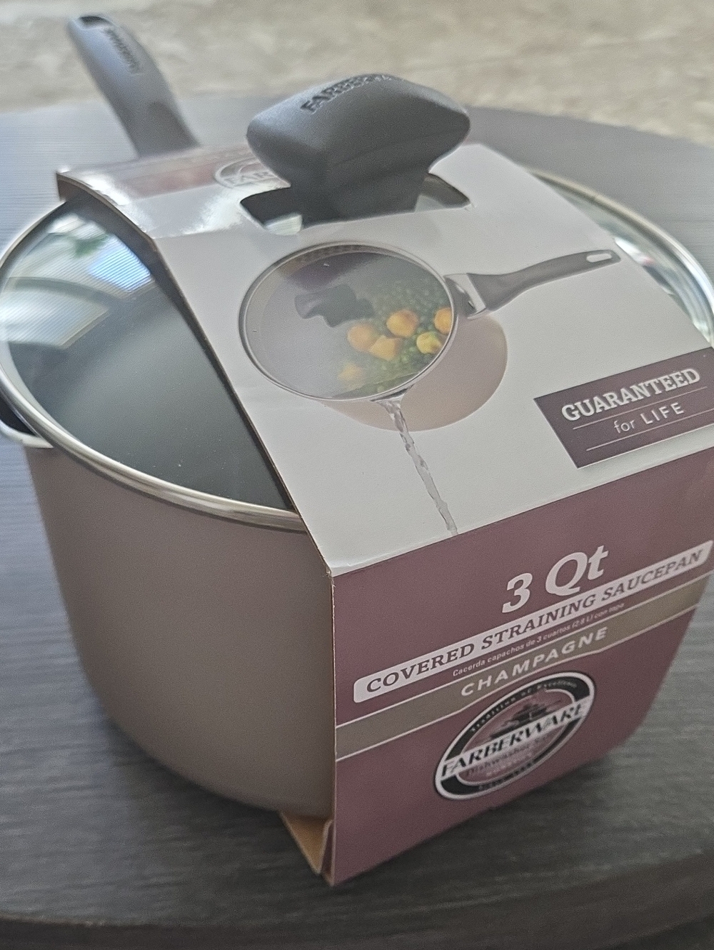 Farberware 3 Qt Covered Straining Saucepan in Champagne Tan